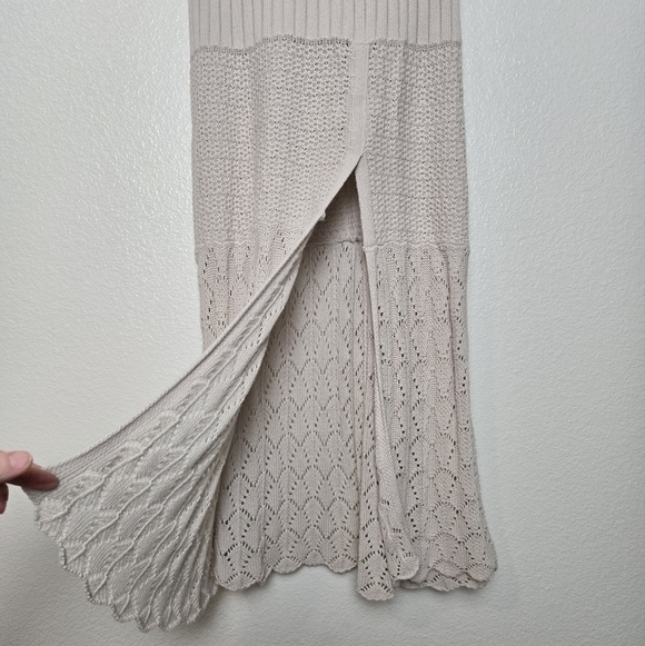 Free People Skirt XS Bari Croshet Details  Knit Column Maxi Oatmeal Front Slit - Picture 6 of 16